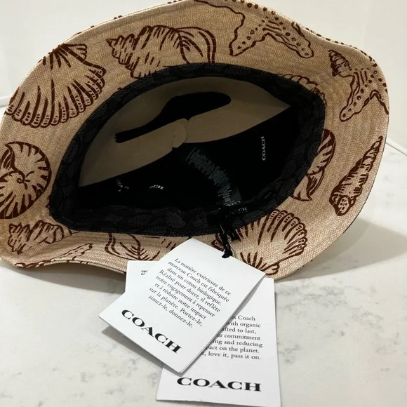 COACH BEIGE AND BROWN SEASHELL BUCKET HAT - Picture 7 of 10